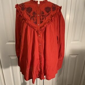 Free People Oversized Scarlet Floral Blouse